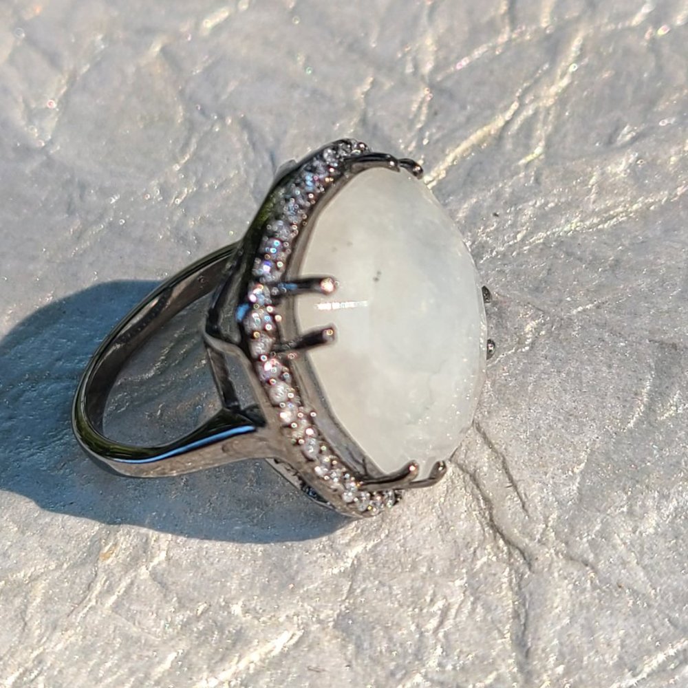 Moonstone Ring Size 8-Sterling Silver Oxidized -Birthday stone-Gift - Picture 4 of 14
